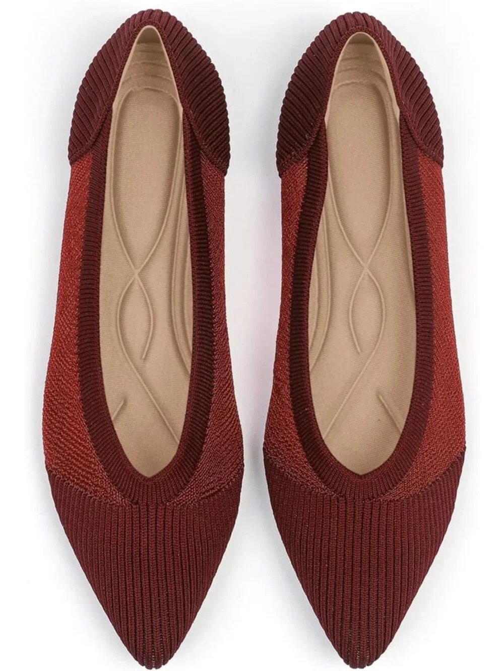 Women's Red Flats Shoes Pointed Toe Knit Ballet Comfortable Dressy Mesh Flat